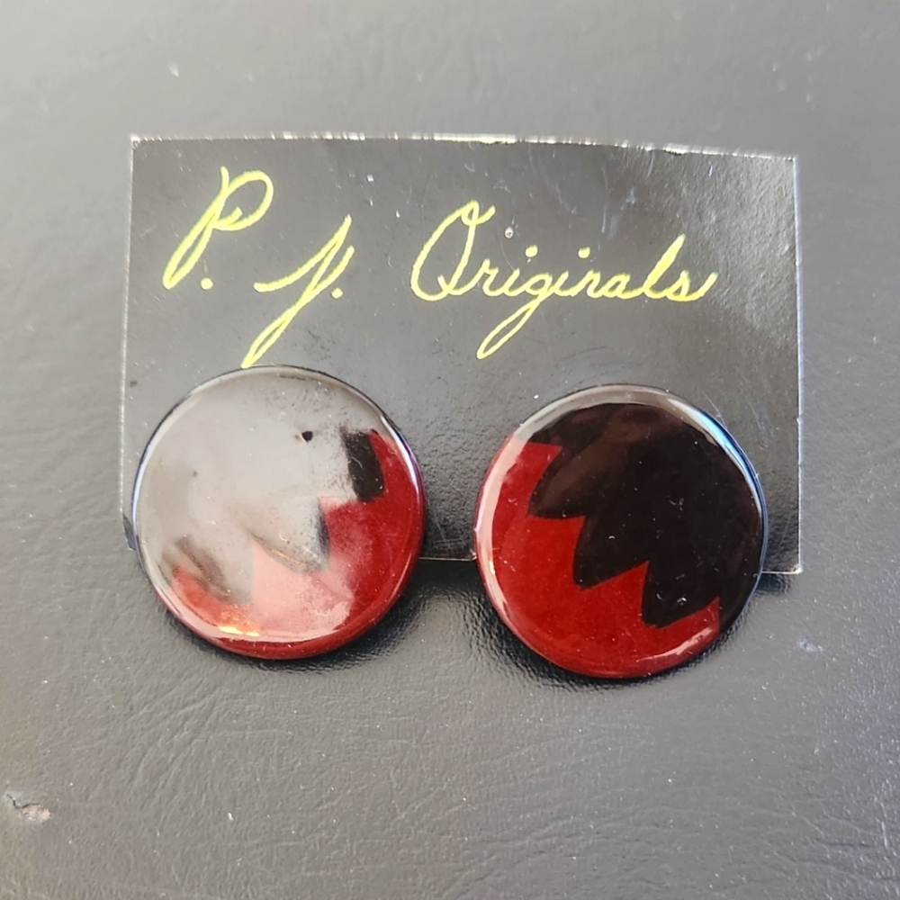 Vintage 80s Oversized Black/Brown Stud Earrings